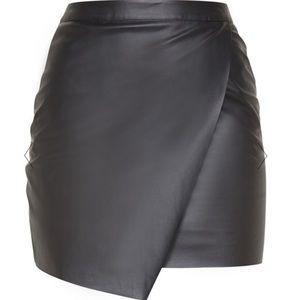 Luisa Black Faux Leather Wrap Mini Skirt
